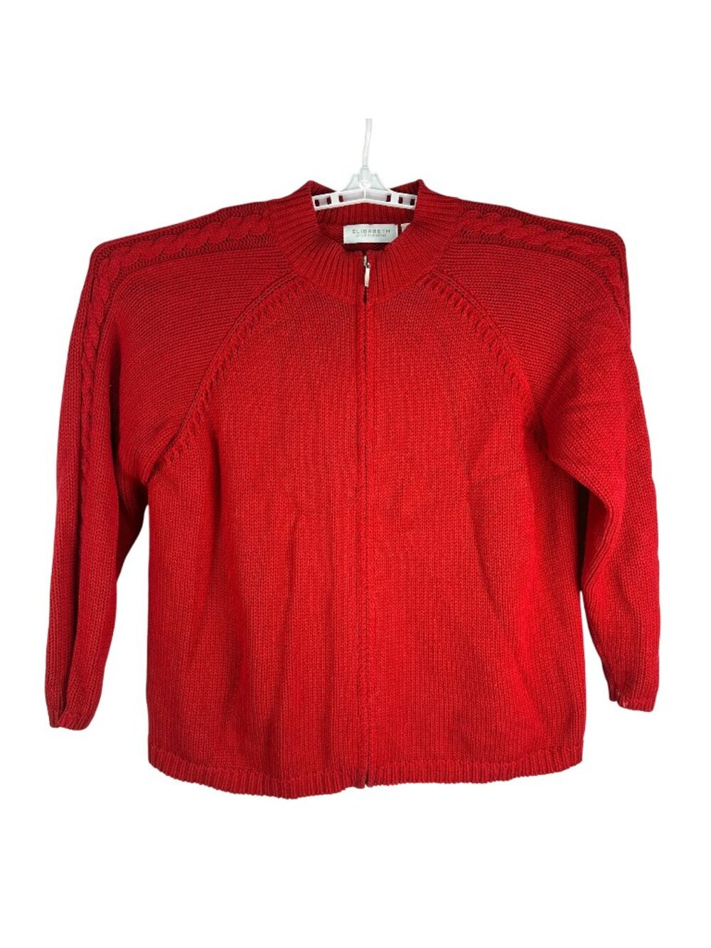 Elisabeth By Liz Claiborne Womens Red Knit Cardigan Sweater 1X Cotton Full-Zip